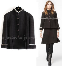 CHANEL 18PA 18B Brown Wool 100 Stand Collar Pleated Tweed Jacket 42 シャネル ブラウン ウール 100 スタンド カラー プリーツ ツイード ジャケット 即発