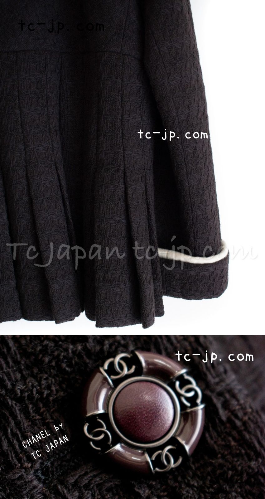 CHANEL 18PA 18B Brown Wool 100 Stand Collar Pleated Tweed Jacket 42 シャネル ブラウン ウール 100 スタンド カラー プリーツ ツイード ジャケット 即発