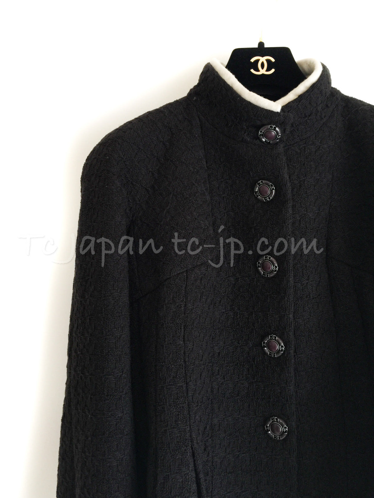 CHANEL 18PA 18B Brown Wool 100 Stand Collar Pleated Tweed Jacket 42 シャネル ブラウン ウール 100 スタンド カラー プリーツ ツイード ジャケット 即発