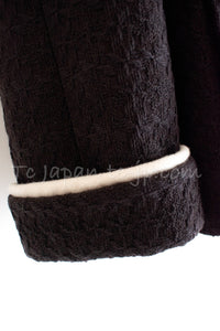CHANEL 18PA 18B Brown Wool 100 Stand Collar Pleated Tweed Jacket 42 シャネル ブラウン ウール 100 スタンド カラー プリーツ ツイード ジャケット 即発