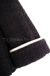 CHANEL 18PA 18B Brown Wool 100 Stand Collar Pleated Tweed Jacket 42 シャネル ブラウン ウール 100 スタンド カラー プリーツ ツイード ジャケット 即発