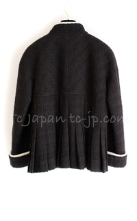CHANEL 18PA 18B Brown Wool 100 Stand Collar Pleated Tweed Jacket 42 シャネル ブラウン ウール 100 スタンド カラー プリーツ ツイード ジャケット 即発