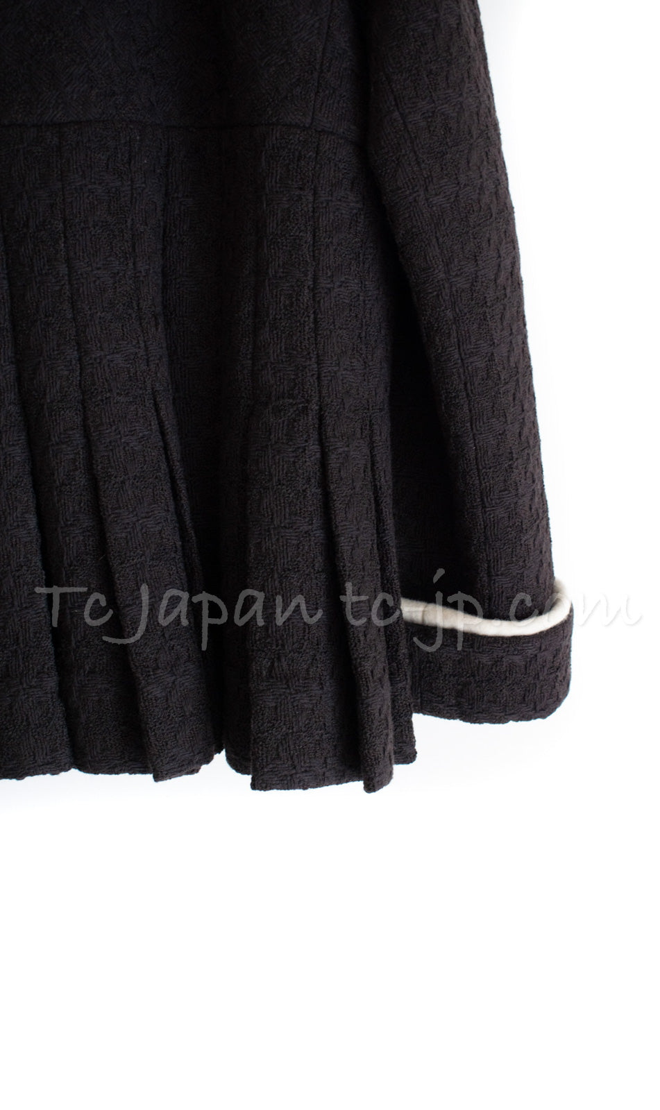 CHANEL 18PA 18B Brown Wool 100 Stand Collar Pleated Tweed Jacket 42 シャネル ブラウン ウール 100 スタンド カラー プリーツ ツイード ジャケット 即発