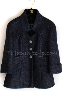 CHANEL 18PA Black Metallic Wool Thick Soft Jacket 40 シャネル ブラック メタリック 肉厚 ふんわり ウール ジャケット コート 即発