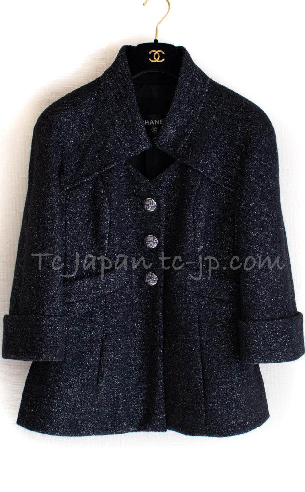 CHANEL 18PA Black Metallic Wool Thick Soft Jacket 40 シャネル ブラック メタリック 肉厚 ふんわり ウール ジャケット コート 即発