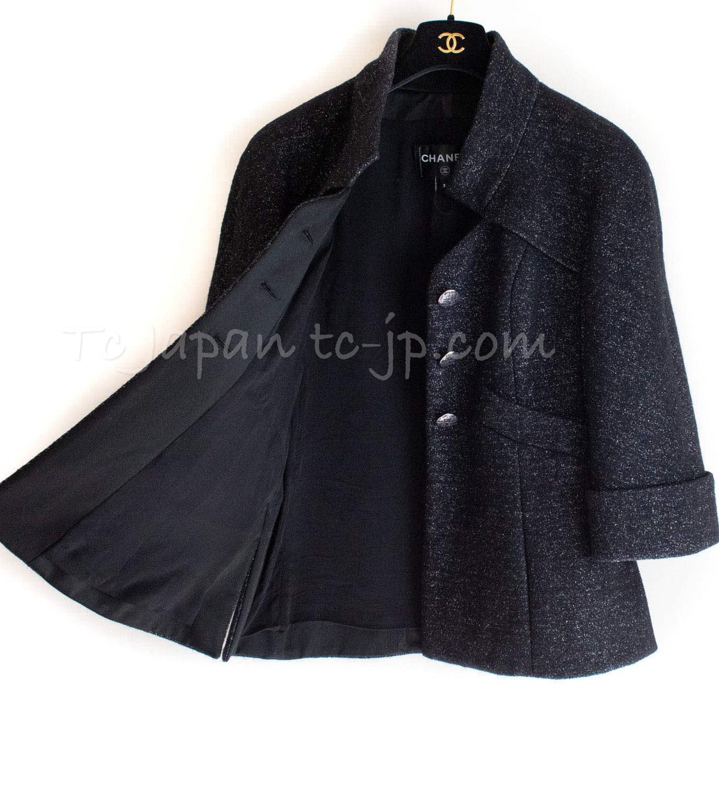 CHANEL 18PA Black Metallic Wool Thick Soft Jacket 40 シャネル ブラック メタリック 肉厚 ふんわり ウール ジャケット コート 即発