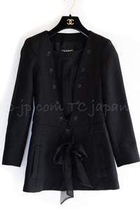 CHANEL 02S Black Cotton Silk Chiffon Organza Ribbon Tops Jacket 34 シャネル ブラック コットン シルク シフォン オーガンジー リボントップス ジャケット 即発