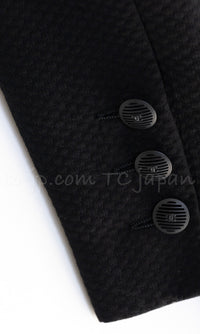 CHANEL 02S Black Cotton Silk Chiffon Organza Ribbon Tops Jacket 34 シャネル ブラック コットン シルク シフォン オーガンジー リボントップス ジャケット 即発