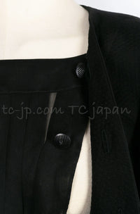 CHANEL 02S Black Cotton Silk Chiffon Organza Ribbon Tops Jacket 34 シャネル ブラック コットン シルク シフォン オーガンジー リボントップス ジャケット 即発