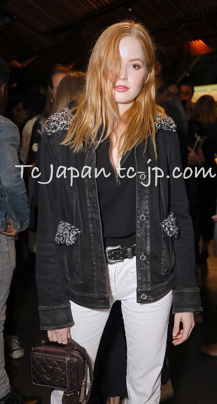 CHANEL 16B Black Trim Rhinestone Denim Jacket 38 40 シャネル ブラック トリム ラインストーン  ウォッシュ加工 デニム Gジャン ジャケット 即発