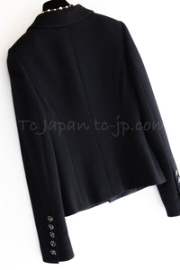 CHANEL 09C Black Wool Silk Collar Jacket Heart CC Button 34 44 46 シャネル ブラック CC ハート ボタン ウール シルク襟 ジャケット 即発