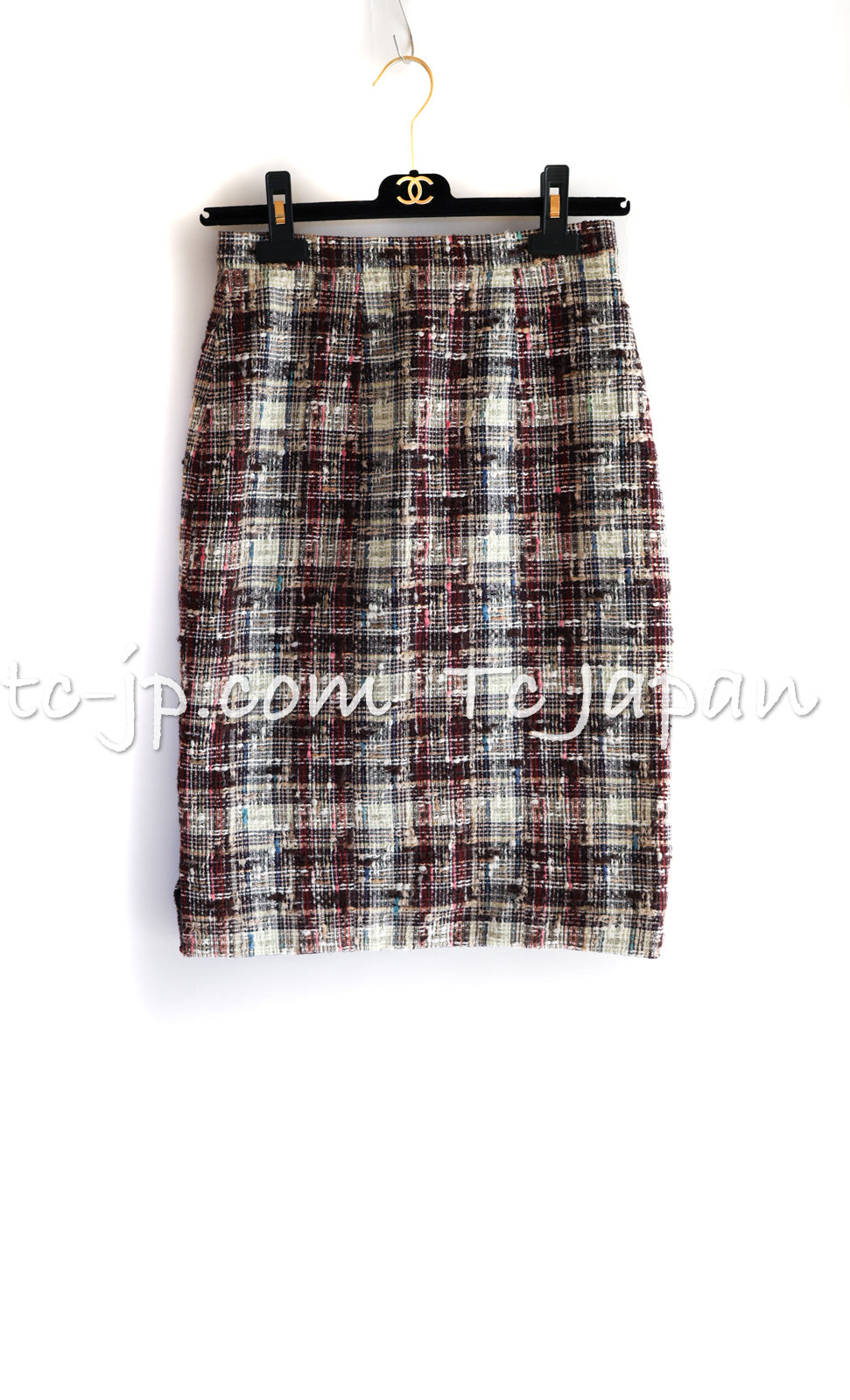 CHANEL 08C Beige Maroon Red Multicolor Tweed Skirt 36 シャネル ベージュ マルーン レッド マルチカラー キャンペーン広告作品 ツイード スカート 即発