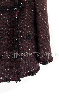 CHANEL 07PF Plum Burgundy Sequin Tweed Jacket Coat Skirt Suit 38 40 シャネル プラム バーガンディー スパンコール ツイード ジャケット コート スカート スーツ 即発