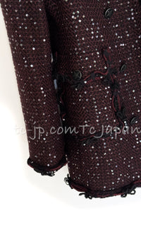 CHANEL 07PF Plum Burgundy Sequin Tweed Jacket Coat Skirt Suit 38 40 シャネル プラム バーガンディー スパンコール ツイード ジャケット コート スカート スーツ 即発