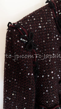 CHANEL 07PF Plum Burgundy Sequin Tweed Jacket Coat Skirt Suit 38 40 シャネル プラム バーガンディー スパンコール ツイード ジャケット コート スカート スーツ 即発