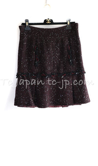 CHANEL 07PF Plum Burgundy Sequin Tweed Jacket Coat Skirt Suit 38 40 シャネル プラム バーガンディー スパンコール ツイード ジャケット コート スカート スーツ 即発