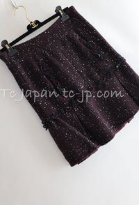 CHANEL 07PF Plum Burgundy Sequin Tweed Jacket Coat Skirt Suit 38 40 シャネル プラム バーガンディー スパンコール ツイード ジャケット コート スカート スーツ 即発