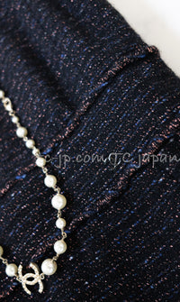 CHANEL 07PF Black Blue Metallic Braid Trim Wool Cashmere Tweed Dress 36 シャネル ブラック ブルー メタリック ブレイドトリム ウール カシミア ツイード ワンピース 即発