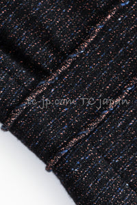 CHANEL 07PF Black Blue Metallic Braid Trim Wool Cashmere Tweed Dress 36 シャネル ブラック ブルー メタリック ブレイドトリム ウール カシミア ツイード ワンピース 即発