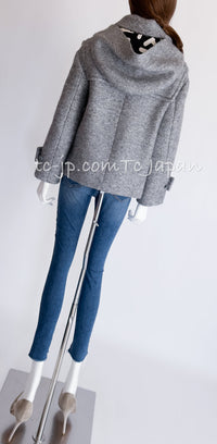 CHANEL 21B Gray Silver Wool Alpaca Blouson Duffel Coat 36 38 シャネル グレー シルバー ウール アルパカ ブルゾン ダッフル コート 即発