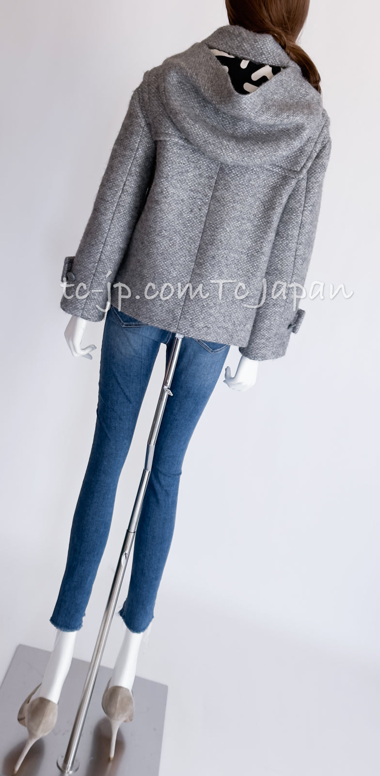 CHANEL 21B Gray Silver Wool Alpaca Blouson Duffel Coat 36 38 42 44 46 シャネル グレー シルバー ウール アルパカ ブルゾン ダッフル コート 即発