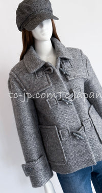 CHANEL 21B Gray Silver Wool Alpaca Blouson Duffel Coat 36 38 42 44 46 シャネル グレー シルバー ウール アルパカ ブルゾン ダッフル コート 即発