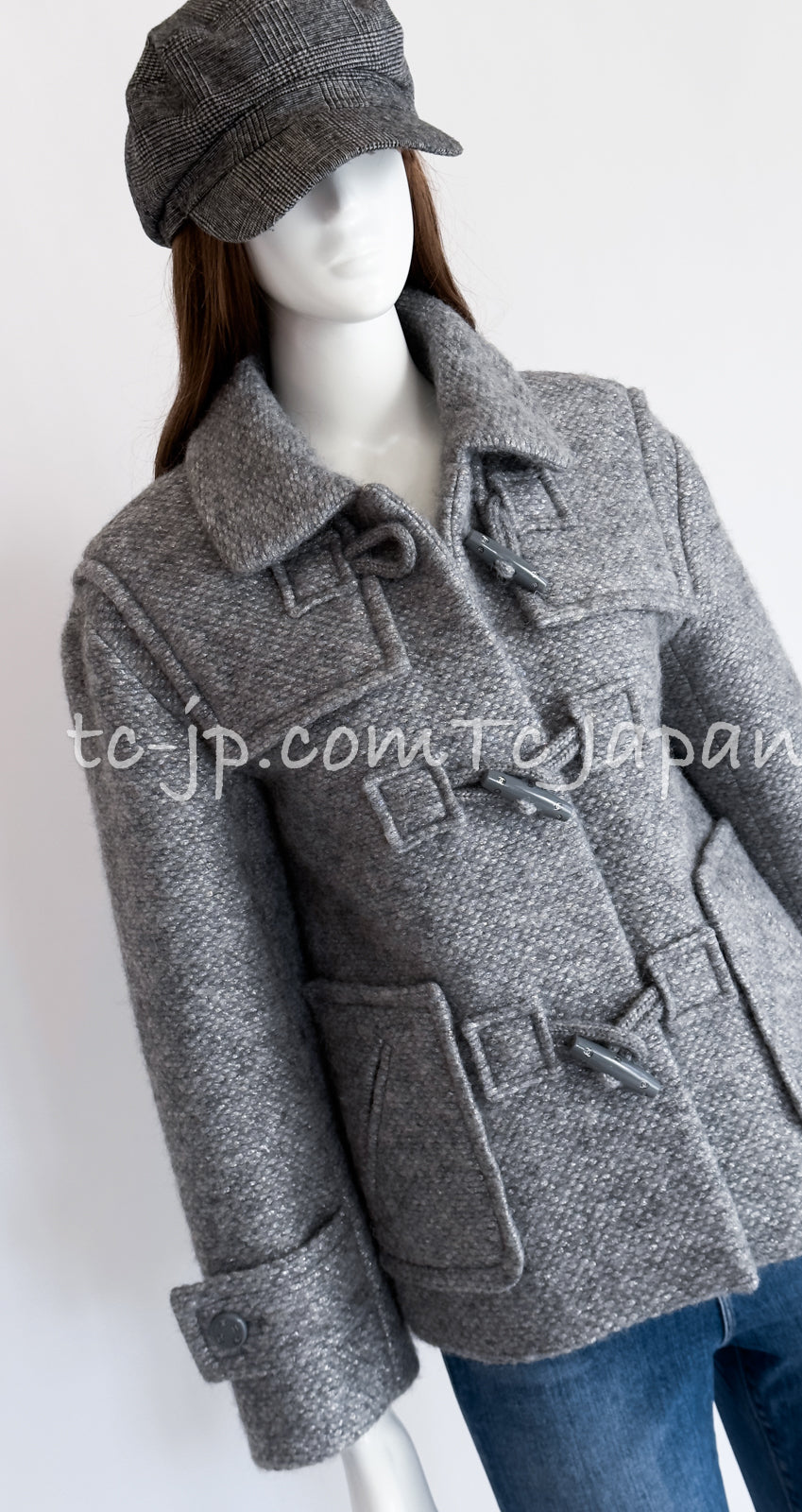 CHANEL 21B Gray Silver Wool Alpaca Blouson Duffel Coat 36 38 42 44 46 シャネル グレー シルバー ウール アルパカ ブルゾン ダッフル コート 即発