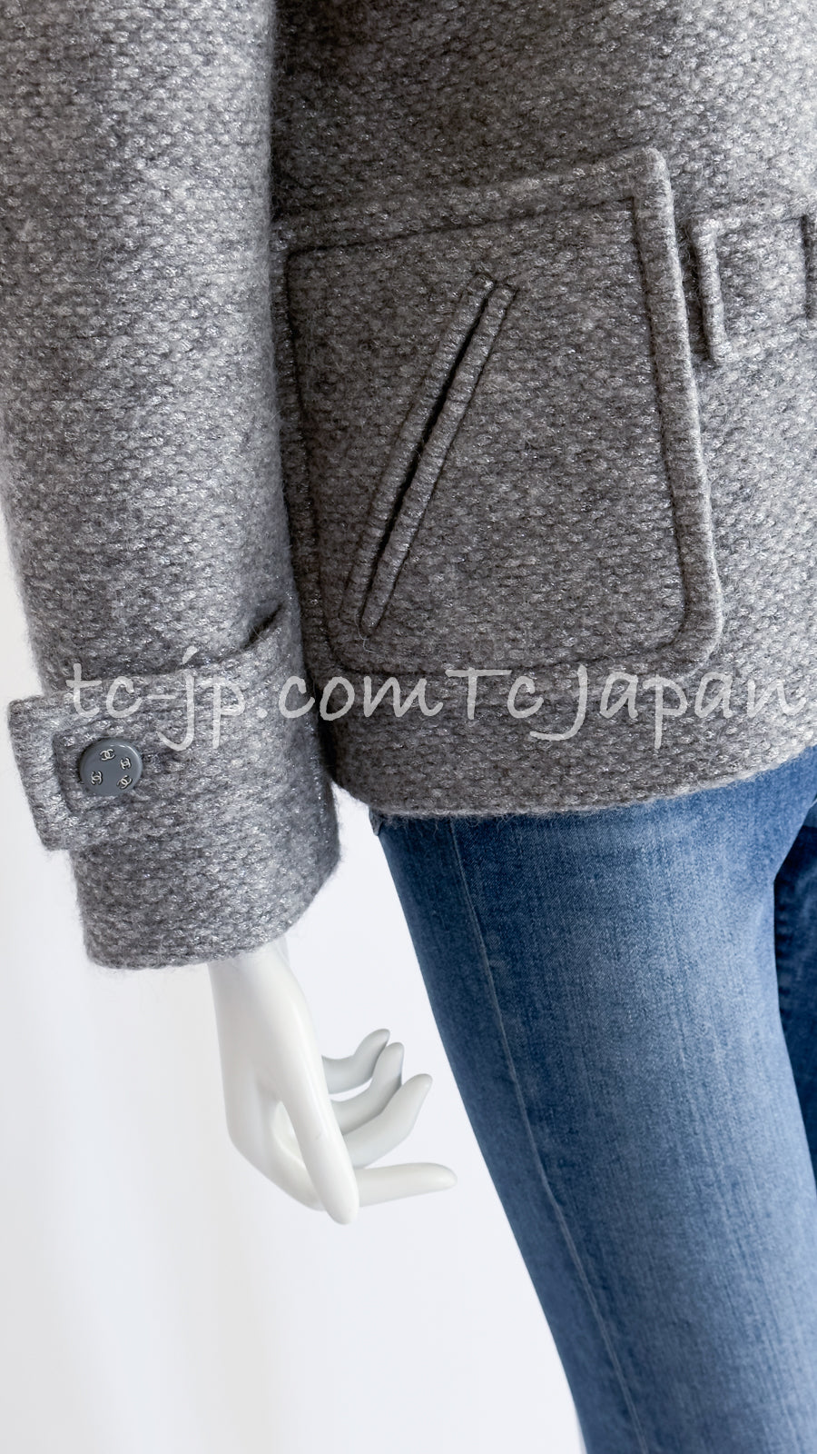 CHANEL 21B Gray Silver Wool Alpaca Blouson Duffel Coat 36 38 42 44 46 シャネル グレー シルバー ウール アルパカ ブルゾン ダッフル コート 即発