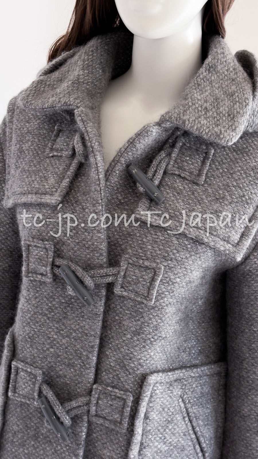 CHANEL 21B Gray Silver Wool Alpaca Blouson Duffel Coat 36 38 42 44 46 シャネル グレー シルバー ウール アルパカ ブルゾン ダッフル コート 即発