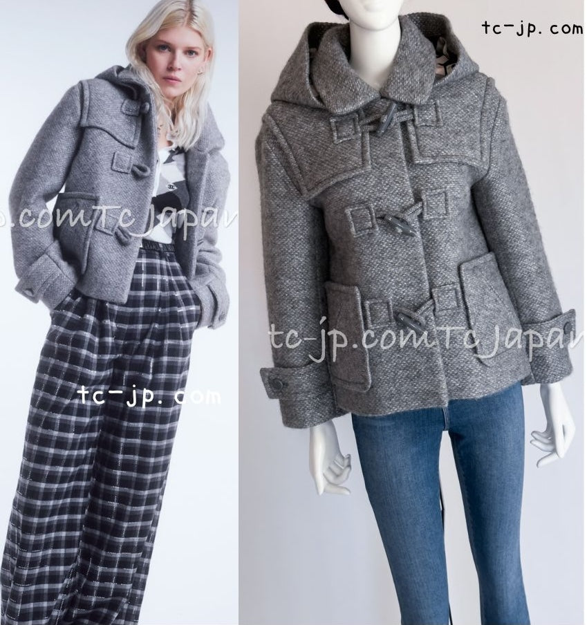 CHANEL 21B Gray Silver Wool Alpaca Blouson Duffel Coat 36 38 42 44 46 シャネル グレー シルバー ウール アルパカ ブルゾン ダッフル コート 即発