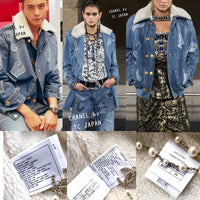 CHANEL 19PF Blue Denim Double Jacket Coat 34 36 38 シャネル ブルー デニム ボア襟 ジャケット コート 即発