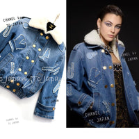 CHANEL 19PF Blue Denim Double Jacket Coat 34 36 38 シャネル ブルー デニム ボア襟 ジャケット コート 即発