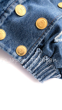CHANEL 19PF Blue Denim Double Jacket Coat 34 36 38 シャネル ブルー デニム ボア襟 ジャケット コート 即発
