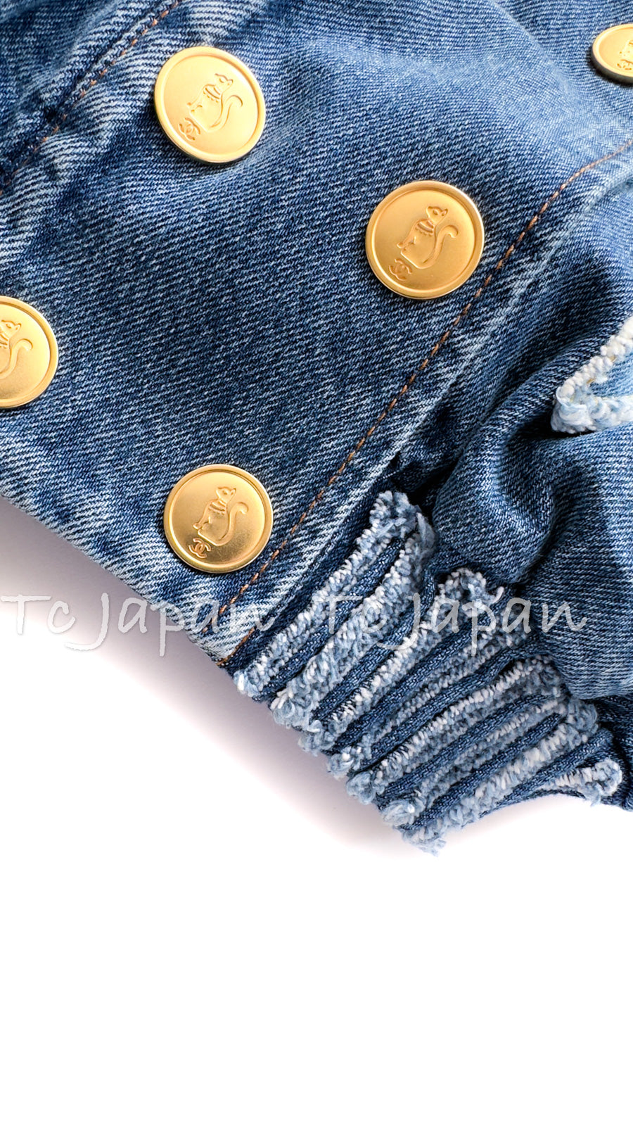 CHANEL 19PF Blue Denim Double Jacket Coat 34 36 38 シャネル ブルー デニム ボア襟 ジャケット コート 即発