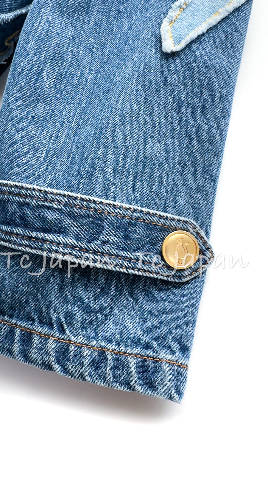 CHANEL 19PF Blue Denim Double Jacket Coat 34 36 38 シャネル ブルー デニム ボア襟 ジャケット コート 即発