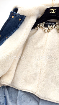 CHANEL 19PF Blue Denim Double Jacket Coat 34 36 38 シャネル ブルー デニム ボア襟 ジャケット コート 即発