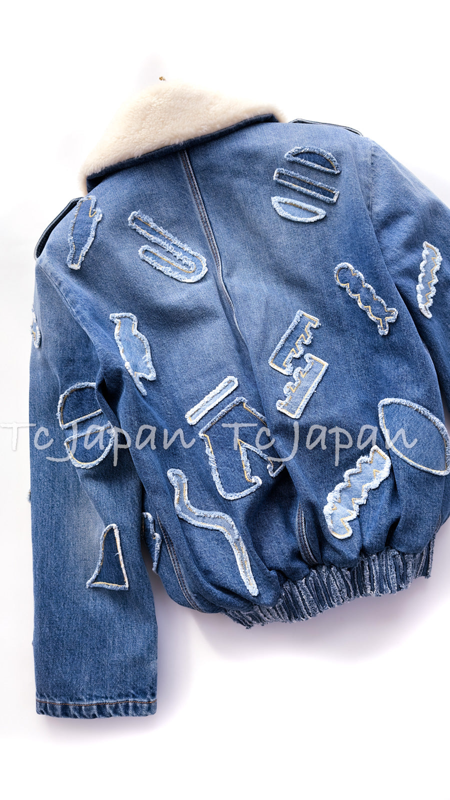 CHANEL 19PF Blue Denim Double Jacket Coat 34 36 38 シャネル ブルー デニム ボア襟 ジャケット コート 即発