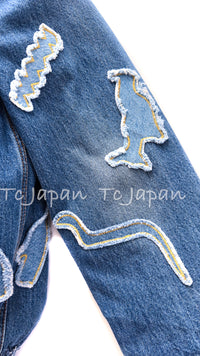 CHANEL 19PF Blue Denim Double Jacket Coat 34 36 38 シャネル ブルー デニム ボア襟 ジャケット コート 即発
