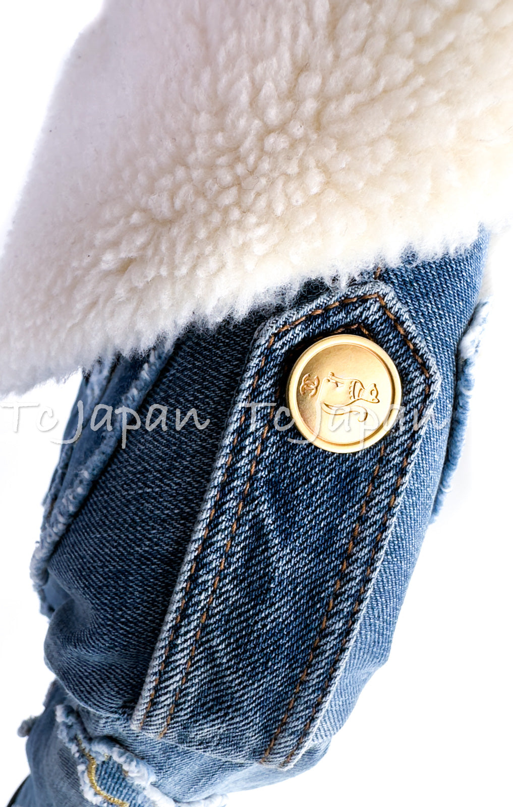 CHANEL 19PF Blue Denim Double Jacket Coat 34 36 38 シャネル ブルー デニム ボア襟 ジャケット コート 即発