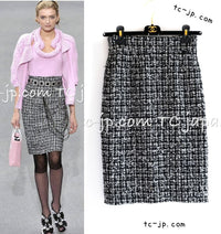 CHANEL 09S Black White Wool Cotton Tweed Skirt 34 シャネル ブラック ホワイト ウール コットン ツイード スカート 即発