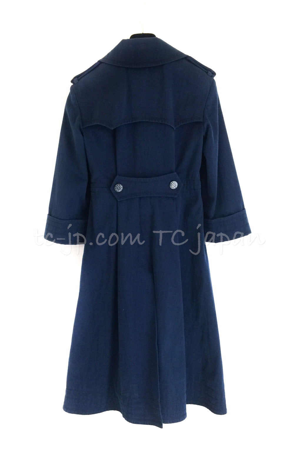 CHANEL 13S Laura Bailey Navy Cotton Trench Coat 36 38 シャネル ネイビー コットン ギャバジン トレンチ コート 即発