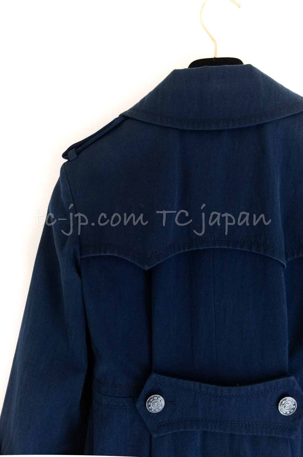 CHANEL 13S Laura Bailey Navy Cotton Trench Coat 36 38 シャネル ネイビー コットン ギャバジン トレンチ コート 即発