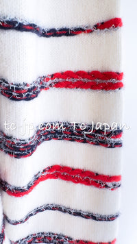 CHANEL 20S Ivory Red Striped Cashmere Knit Jacket Cardigan 34 36 シャネル アイボリー レッド ボーダー カシミア ニット ジャケット カーディガン 即発
