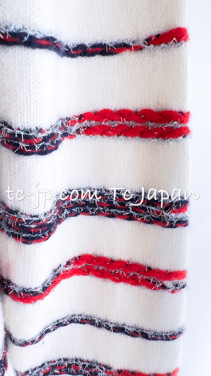CHANEL 20S Ivory Red Striped Cashmere Knit Jacket Cardigan 34 36 シャネル アイボリー レッド ボーダー カシミア ニット ジャケット カーディガン 即発