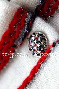 CHANEL 20S Ivory Red Striped Cashmere Knit Jacket Cardigan 34 36 シャネル アイボリー レッド ボーダー カシミア ニット ジャケット カーディガン 即発