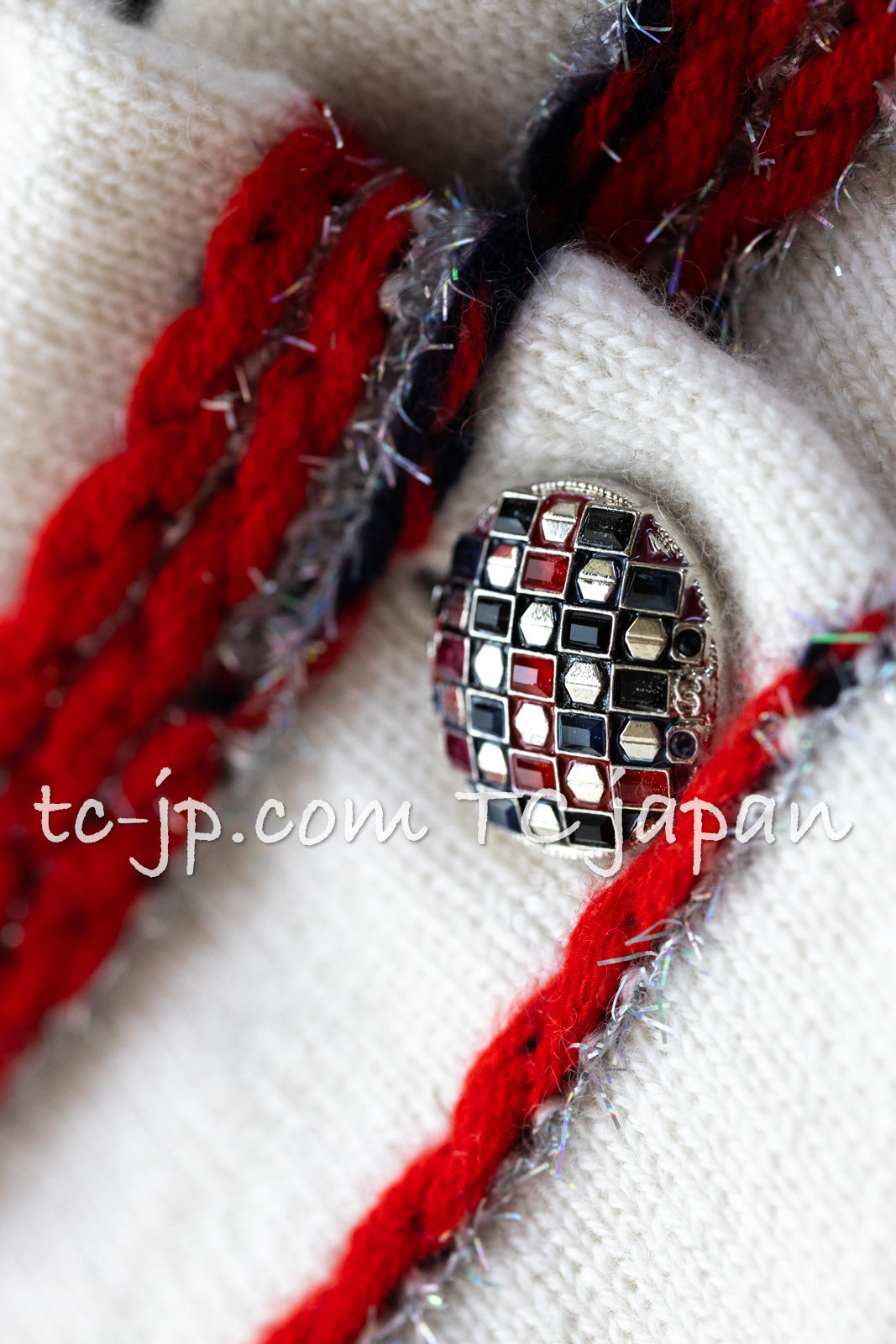 CHANEL 20S Ivory Red Striped Cashmere Knit Jacket Cardigan 34 36 シャネル アイボリー レッド ボーダー カシミア ニット ジャケット カーディガン 即発