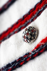 CHANEL 20S Ivory Red Striped Cashmere Knit Jacket Cardigan 34 36 シャネル アイボリー レッド ボーダー カシミア ニット ジャケット カーディガン 即発