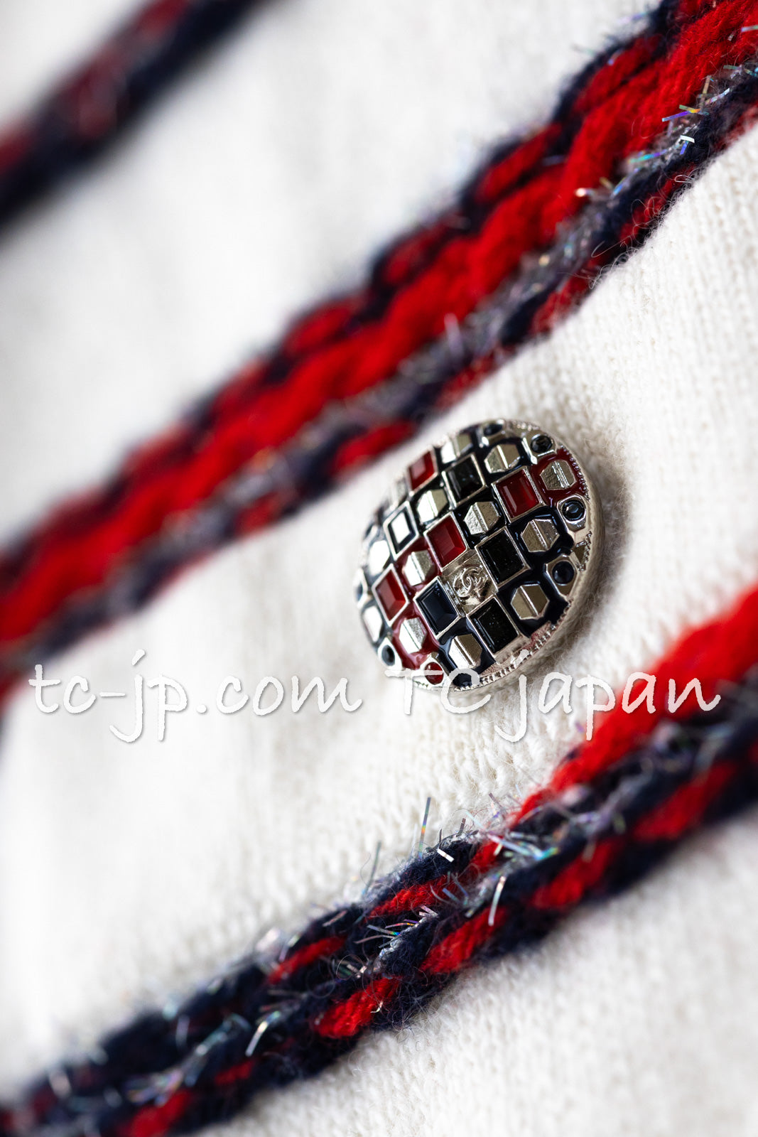 CHANEL 20S Ivory Red Striped Cashmere Knit Jacket Cardigan 34 36 シャネル アイボリー レッド ボーダー カシミア ニット ジャケット カーディガン 即発