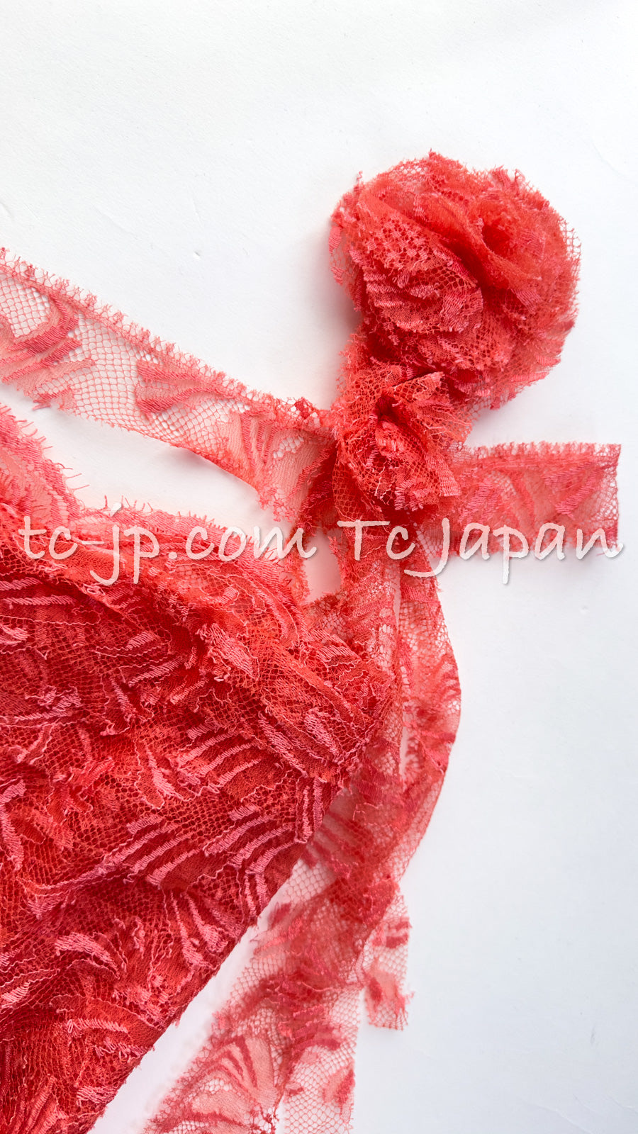 CHANEL 06C Coral Orange Lace Dress with Ruffle with Camellia 38 シャネル コーラル オレンジ カメリア付 レース ワンピース 即発