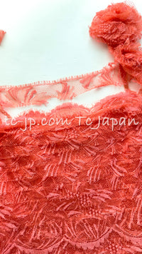 Chanel 06C Coral Orange Lace Dress with Ruffle with Camellia 38 シャネル オレンジ・カメリア付・レース・ワンピース 即発